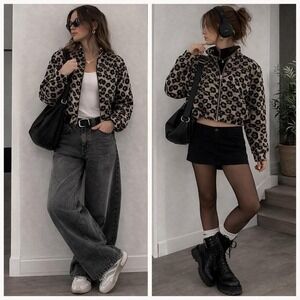 ON 34th Leopard Print Cropped Bomber Jacket Sz XS Y2K Street Evening City Edgy